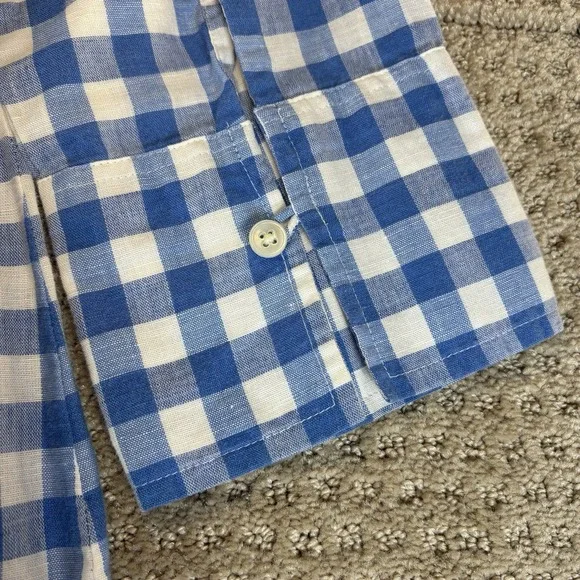 Talbots Women's Pure Irish Linen Shirt Blend Blue White Check 3/4 Sleeve‎ Sz P - Picture 8 of 9